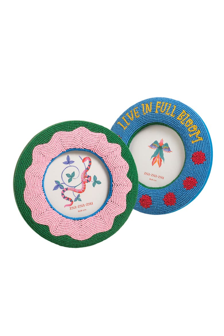 Dadri Round Decorative  Beaded Wood Frame Bloom 7 In, Alternate, color, Blue