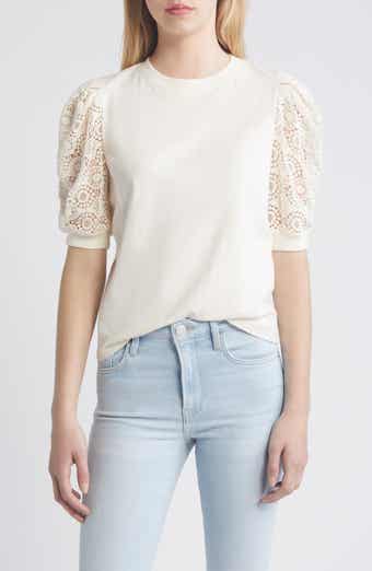 FRAME Frankie Lace Puff Sleeve T-Shirt