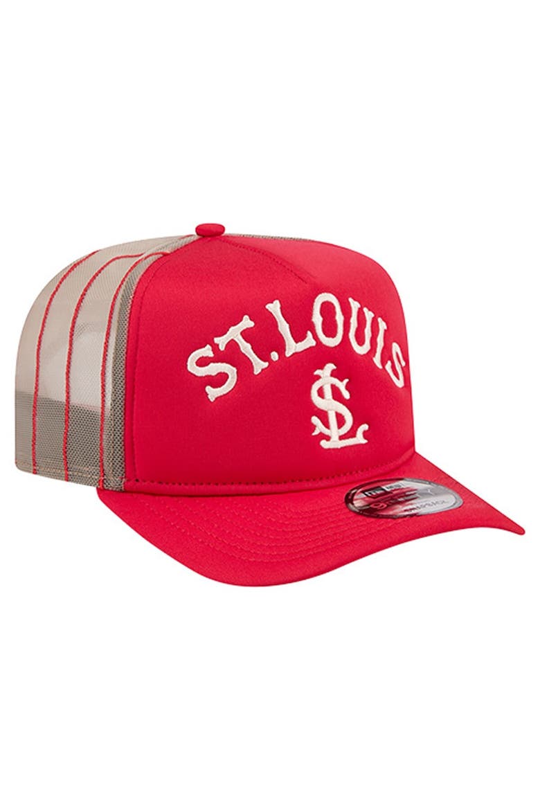 Men's New Era Red St. Louis Cardinals Vintage Arched Foam Front 9FIFTY A-Frame Adjustable Trucker Hat, Alternate, color, Red