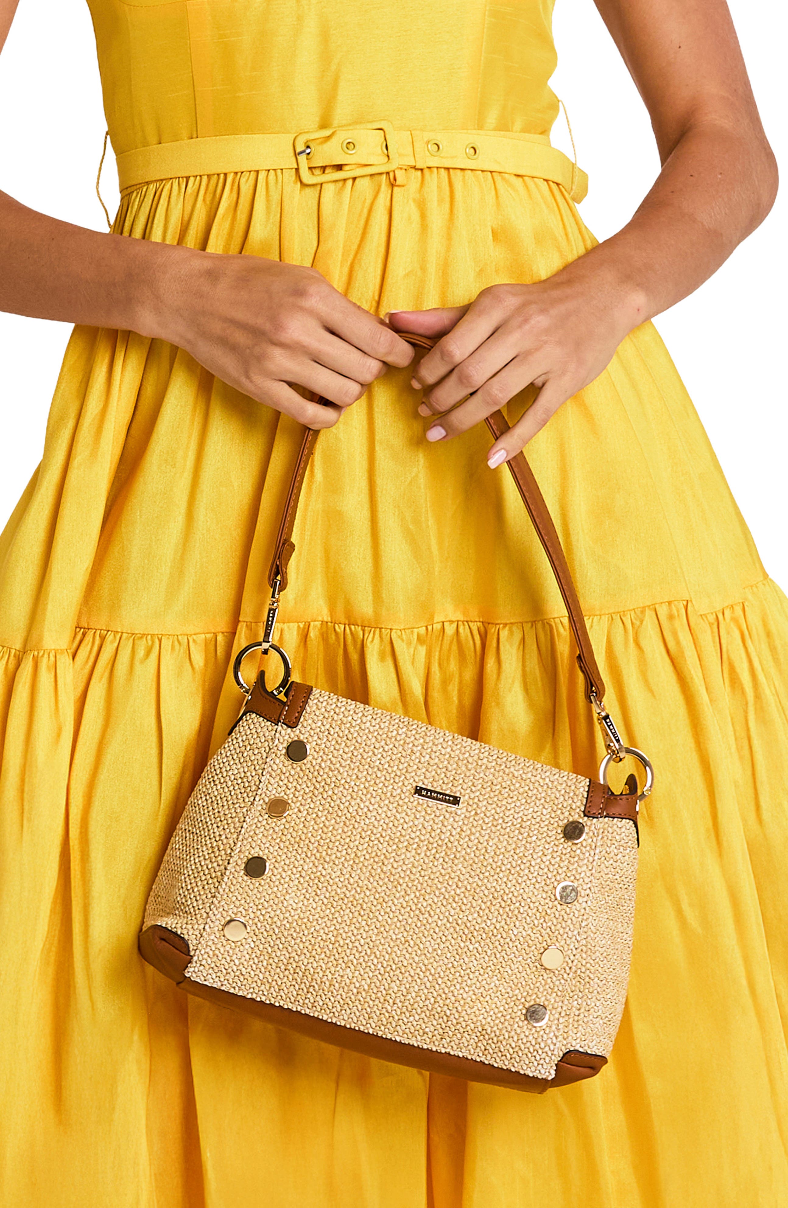 HAMMITT Bryant Medium Shoulder Bag, Alternate, color, Cocoa Raffia/ Gold