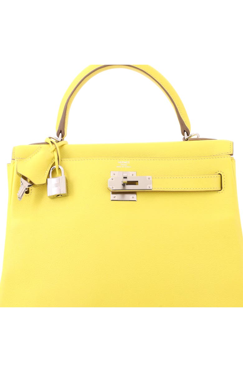 Pre-Owned Hermes Kelly Handbag Yellow Evercolor with Palladium Hardware 28, Alternate, color, Lime