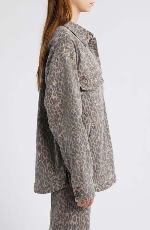 Hidden Jeans Cheetah Print Oversize Shacket In Khaki