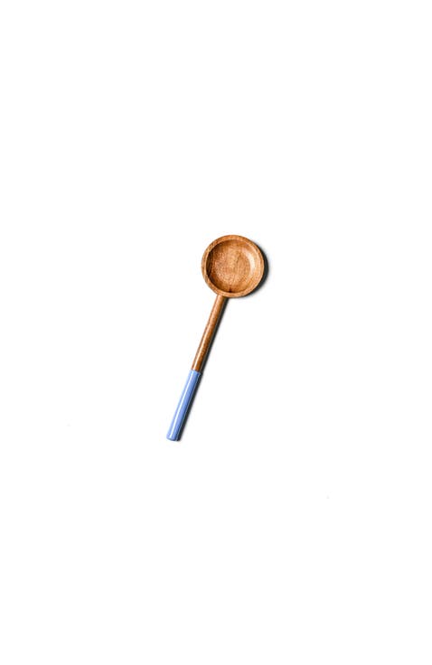 Wooden Spoon with Straight French Blue Enamel Handle