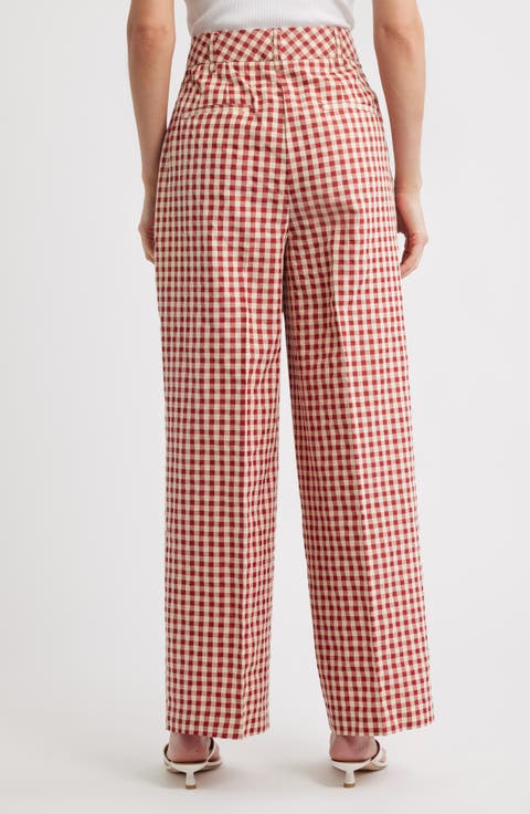 Gingham Relaxed Wide Leg Pants