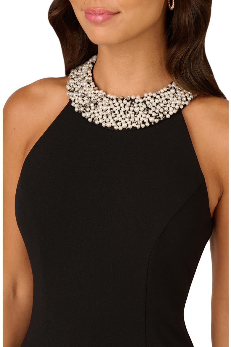 Imitation Pearl Embellished Neck Mermaid Gown, Alternate, color, BLACK
