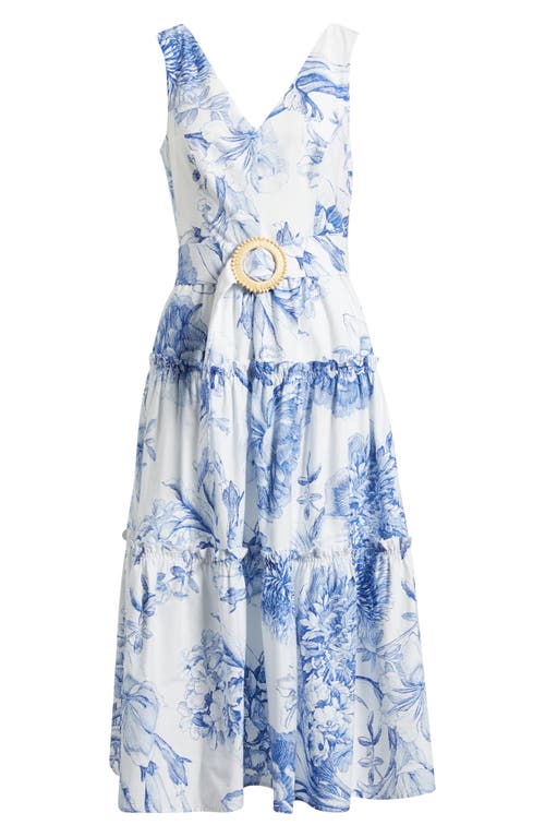 Shop Vince Camuto Floral Print Belted Tiered Cotton Maxi Dress