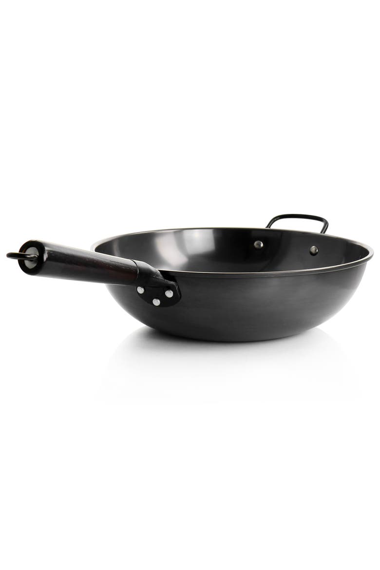 Debossed 13 Inch Heavy Gauge Carbon Steel Wok, Alternate, color, Black