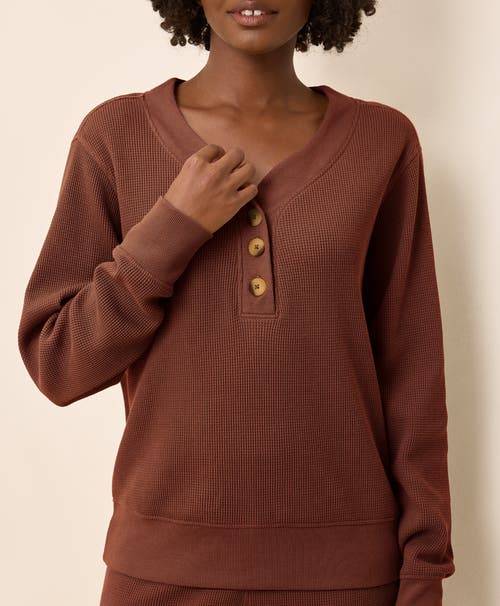 Pact Thermal Waffle Henley Pullover In Brown