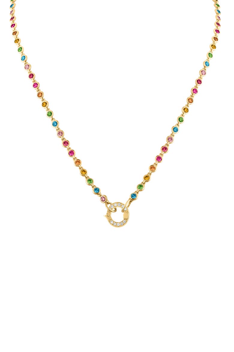 Rainbow Bezel & Pavé Diamond Open Pendant Necklace, Main, color, GOLD/ DIAMOND/ MIXED STONES