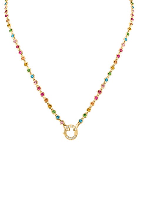 Rainbow Bezel & Pavé Diamond Open Pendant Necklace