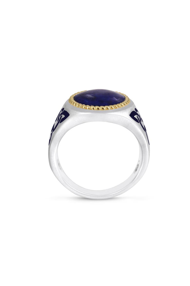 Lapis Lazuli Sterling Silver Men Signet Ring With Enamel, Alternate, color, Blue