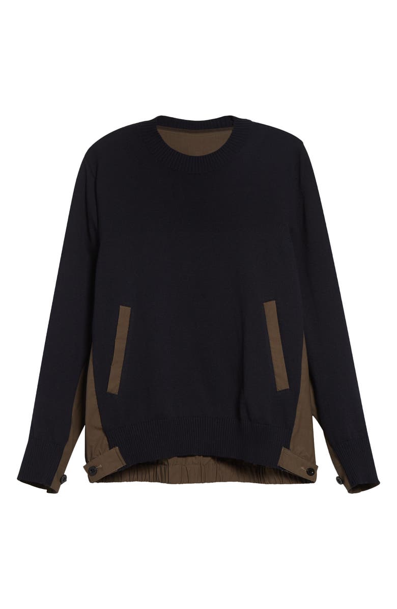 Sacai Cotton Typewriter Panel Sweater, Alternate, color, Navy/ Taupe