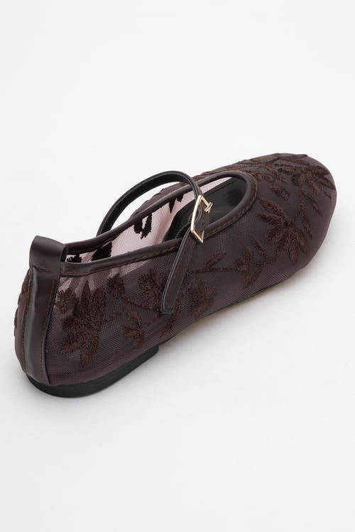 Prologue Shoes Juny Mesh Floral Embroidery Ballet Flat In Brown