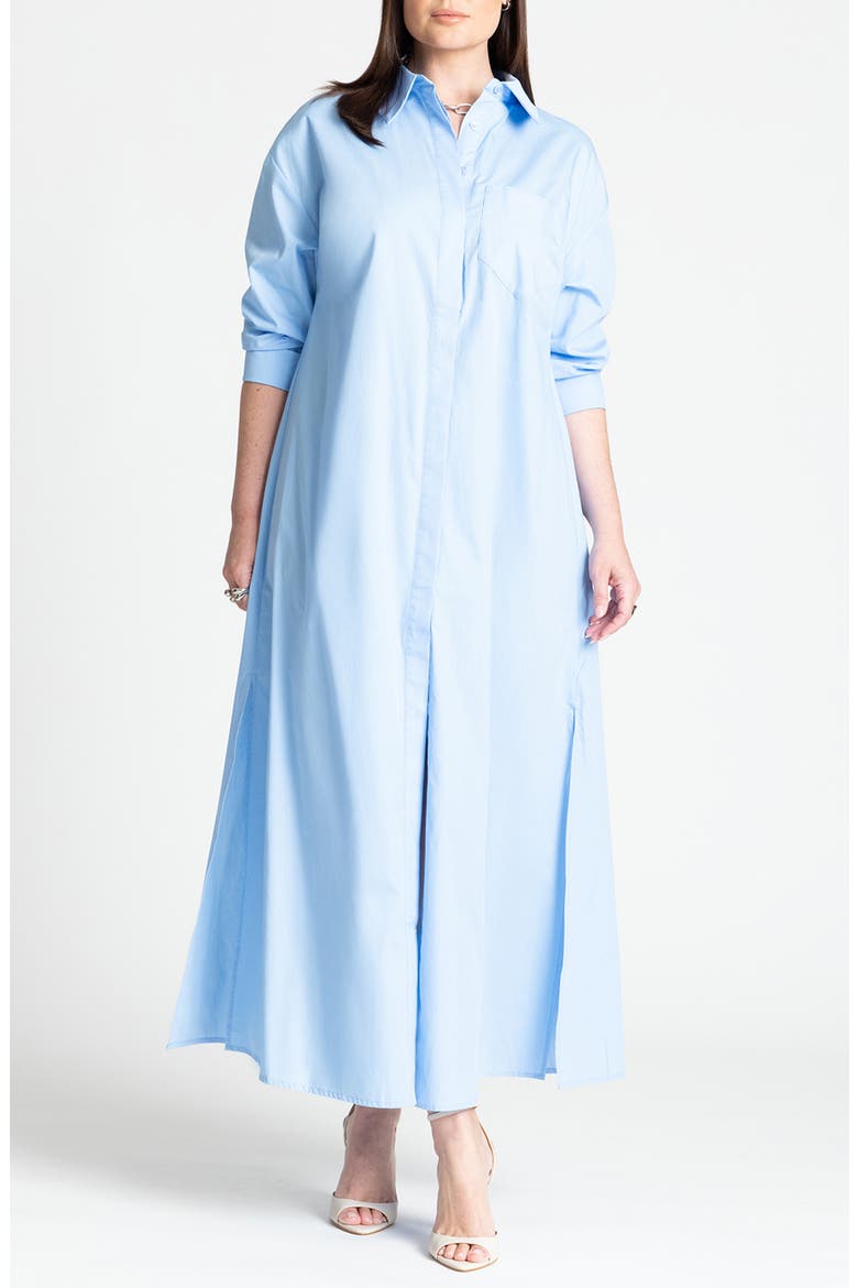 Long Sleeve Cotton Poplin Maxi Shirtdress, Main, color, OPEN AIR