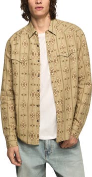 Lucky Brand Geo Pattern Slub Cotton Snap-Up Western Shirt