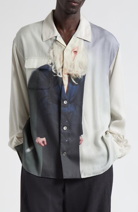 Graphic Print Long Sleeve Camp Shirt
