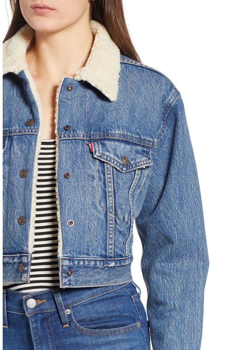 Levi's® Faux Fur Lined Crop Trucker Jacket, Alternate, color, FIGHT OR FLIGHT