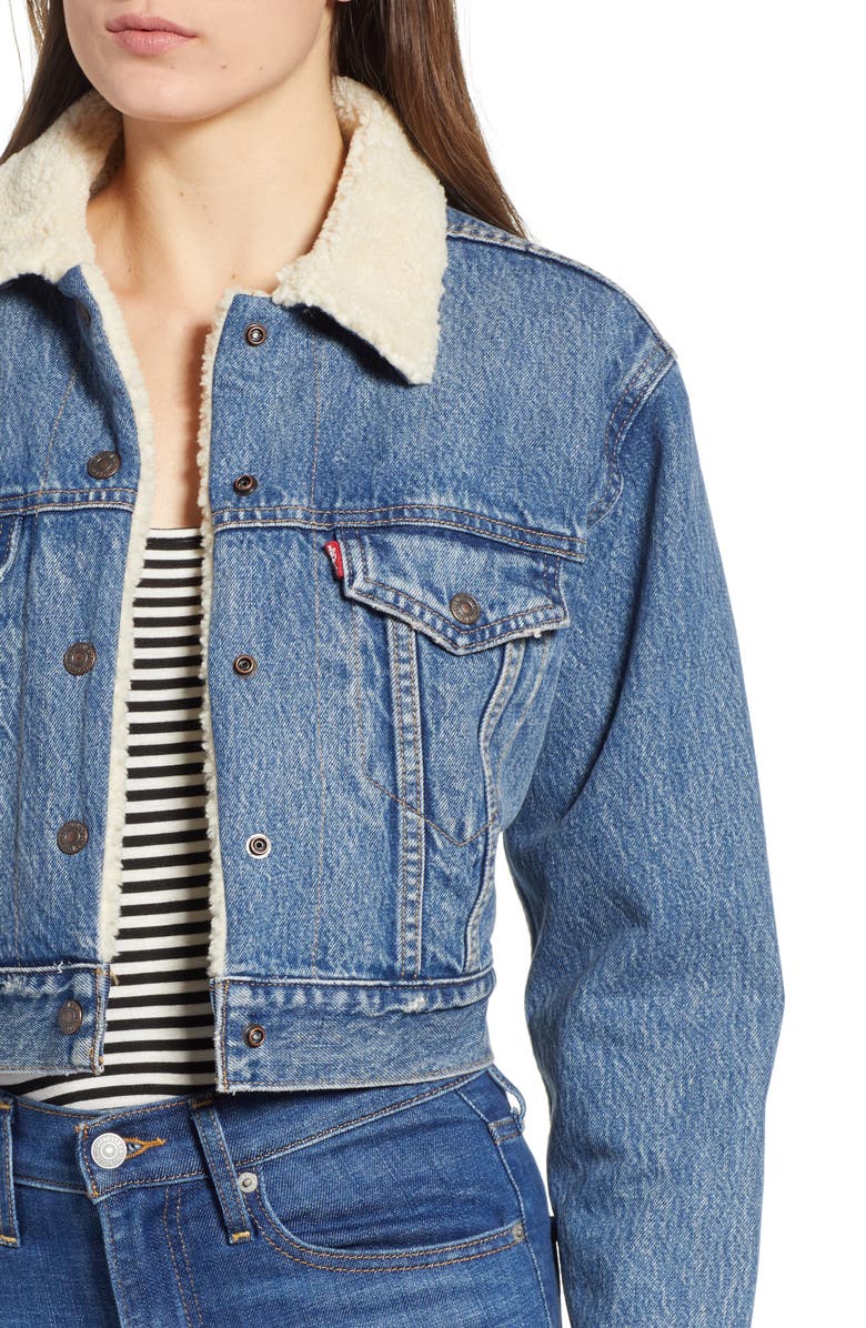 Levi's<sup>®</sup> Faux Fur Lined Crop Trucker Jacket, Alternate, color, 