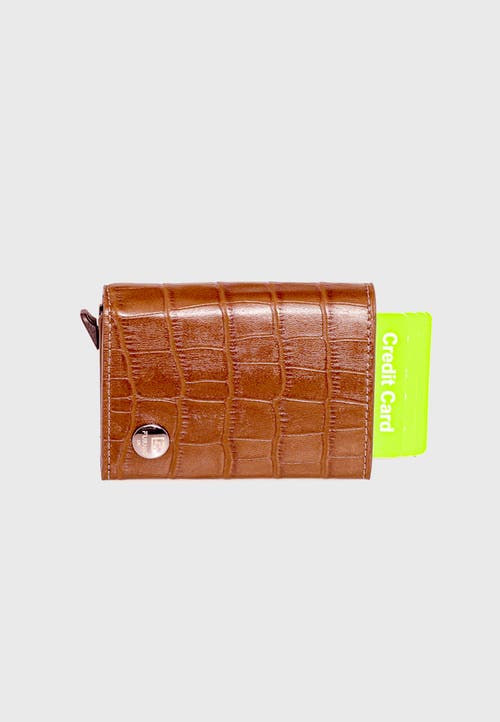 Furniq Uk Genuine Leather Crocodile Pattern Trifold Card Holder In Brown