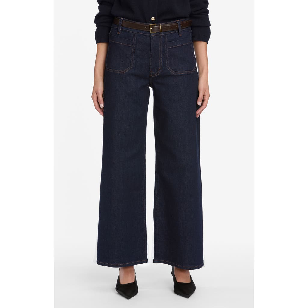 Frame Le Pixie Slim Palazzo Patch Pocket High Waist Wide Leg Jeans In Blue