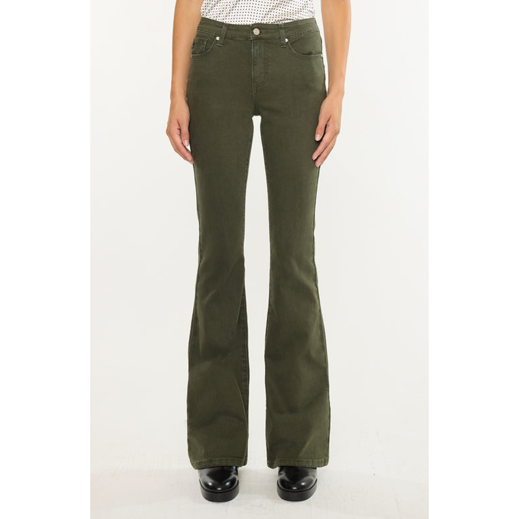 Kancan Olive High Rise Flare Jeans In Green