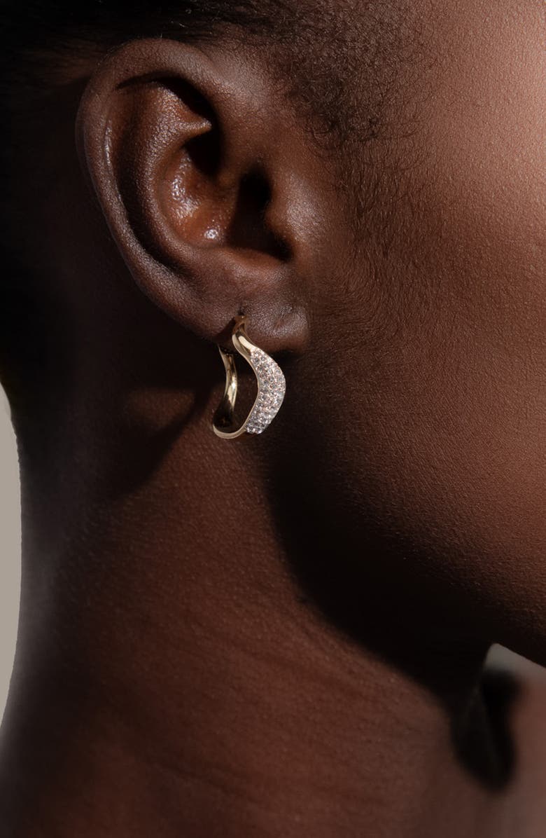 YOJ Curved Mini Pave Hoop Earrings in Gold, Alternate, color, Gold