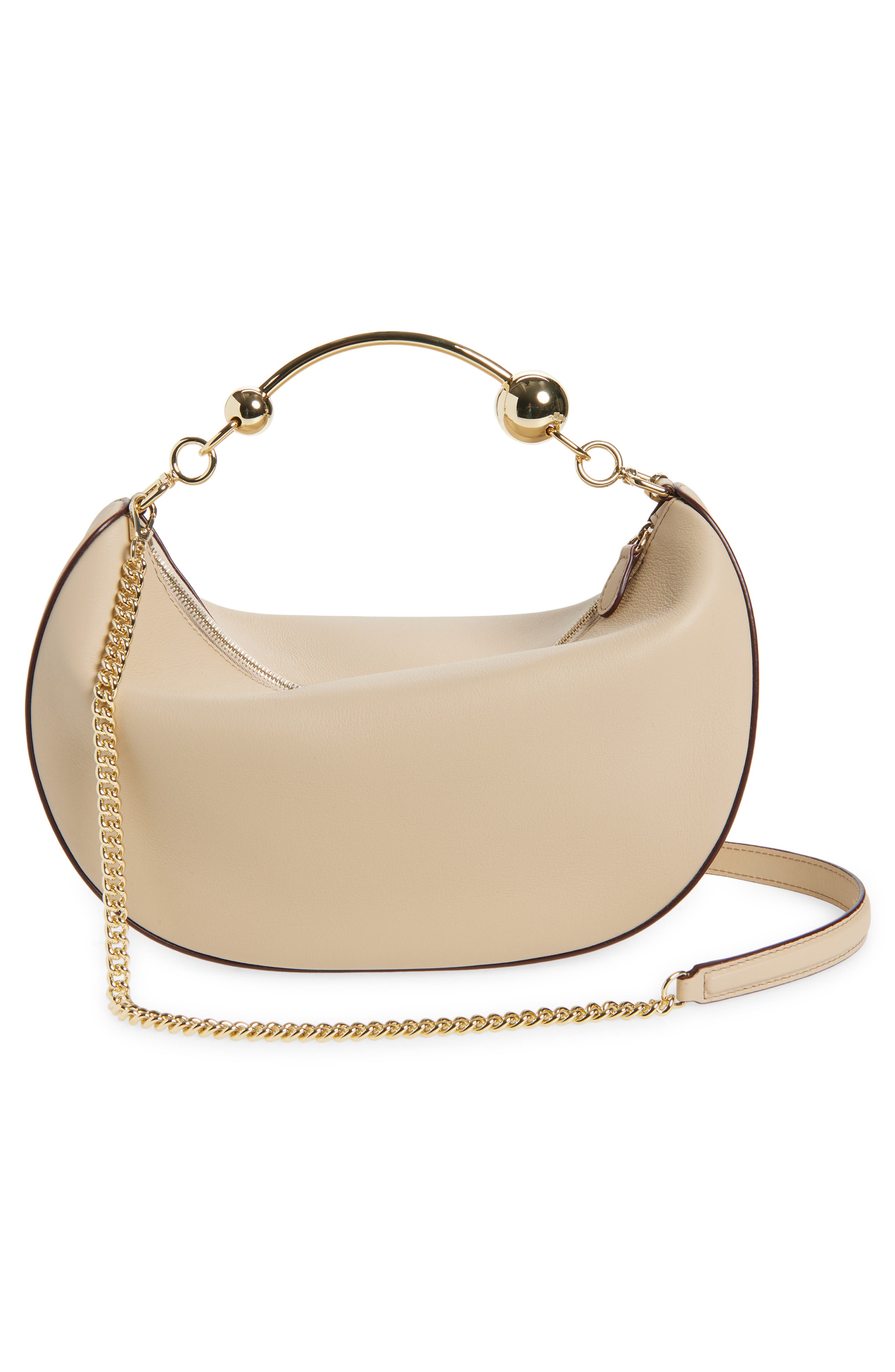 Crescent Moon Leather Shoulder Bag, Alternate, color, OAT