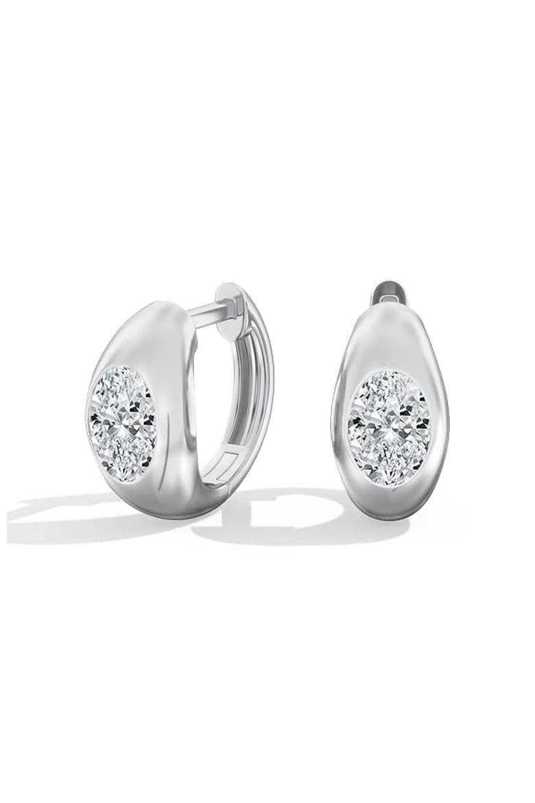 Oval Domed Lab Diamond Huggie in 14K Gold, Main, color, White Gold