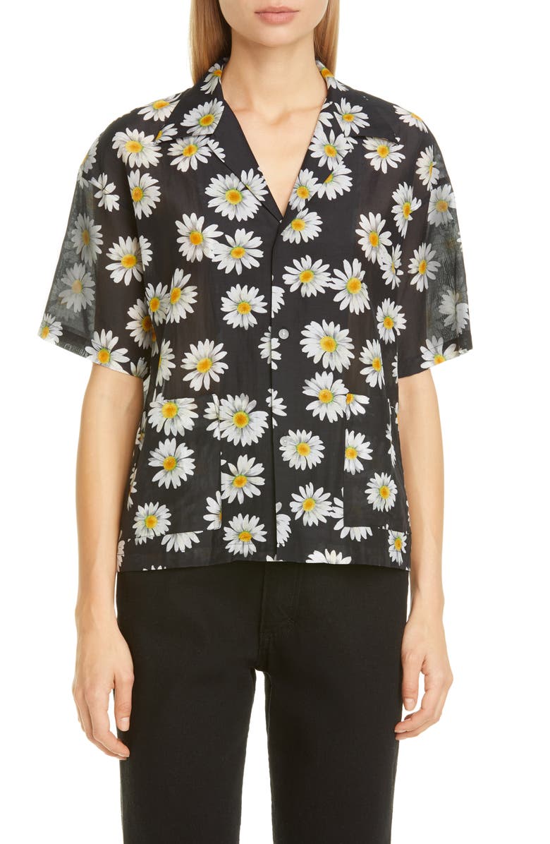 John Elliott Resort Daisy Print Button-Up Shirt, Main, color, 