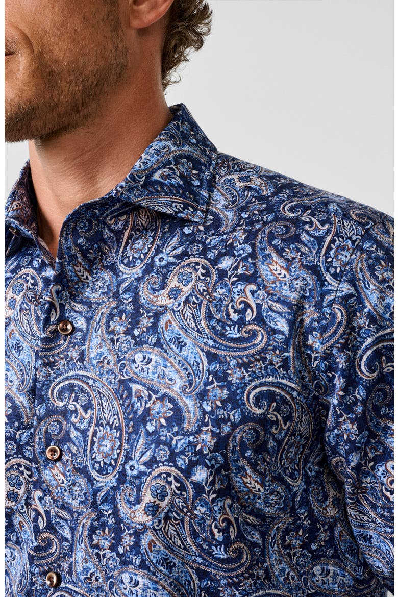 Paisley Sport Shirt, Alternate, color, NAVY/ CHOCOLATE