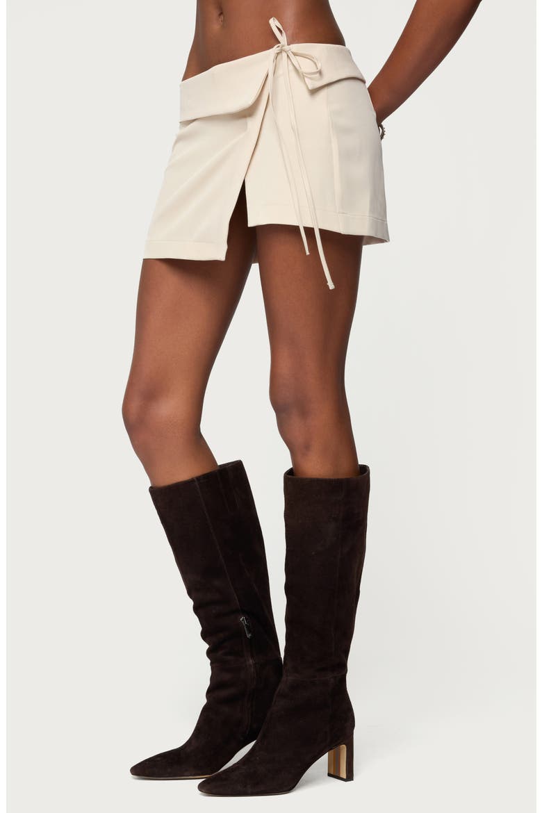 Selena Asymmetric Wrap Miniskirt, Alternate, color, BEIGE
