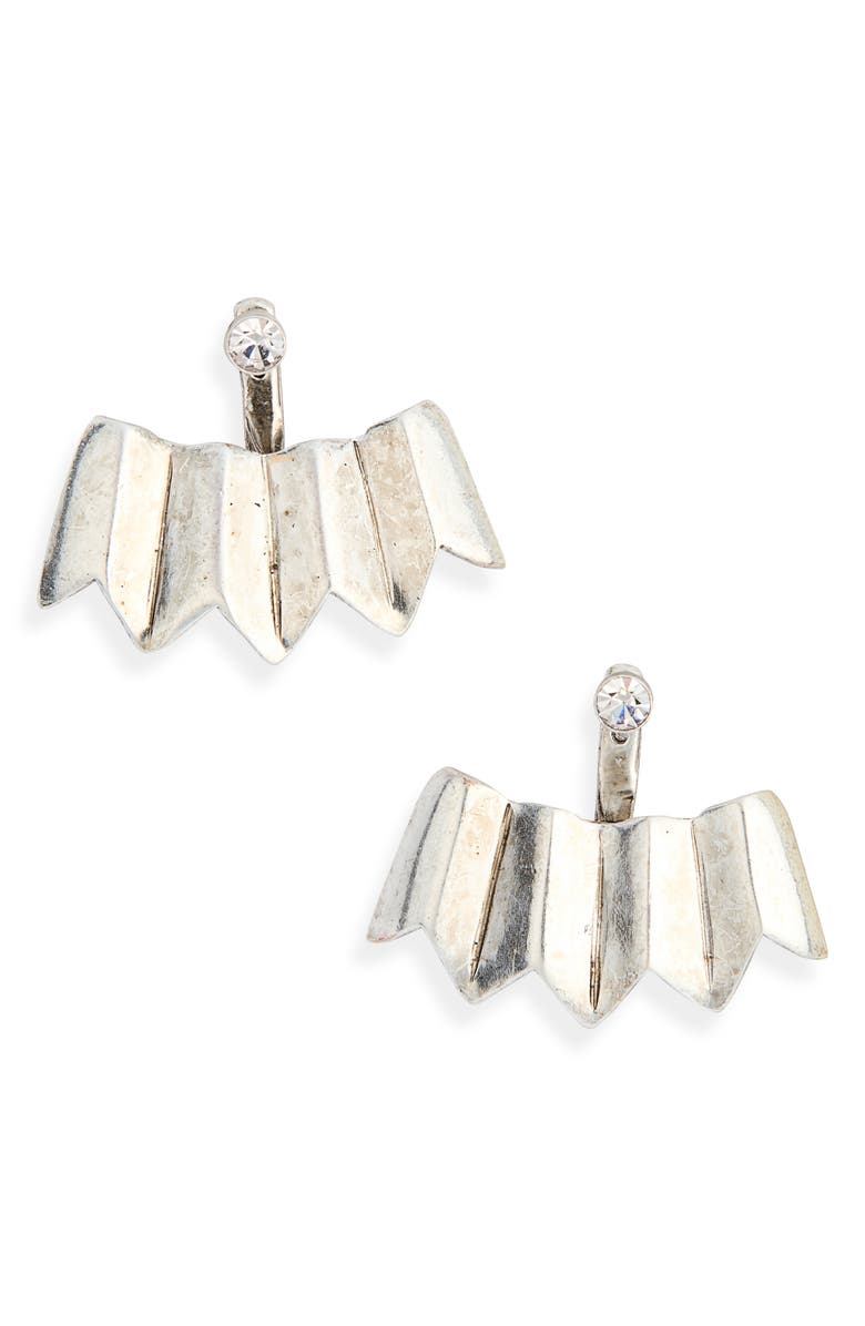 Karine Sultan Crystal Crown Ear Jackets, Main, color, Silver