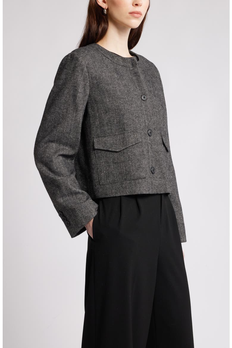 Collarless Herringbone Jacket, Alternate, color, GREY