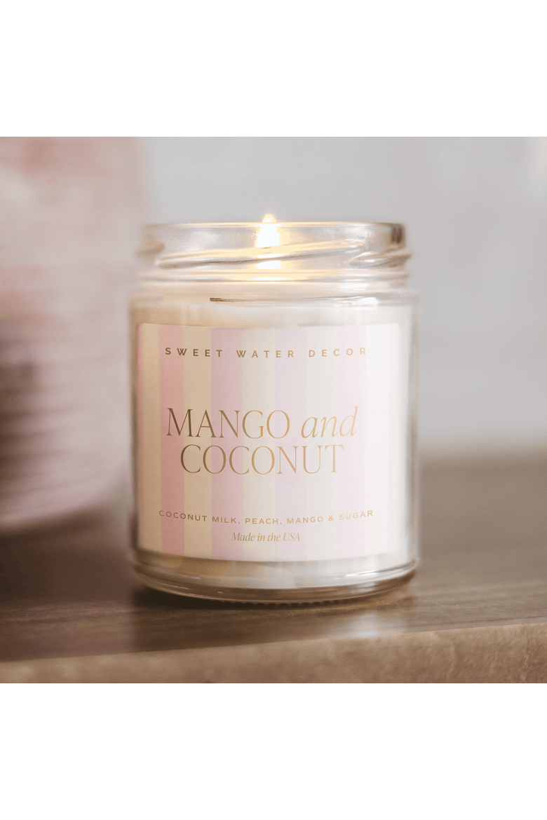 9oz Clear Jar Glass Candle - Patterned Label, Alternate, color, Mango & Coconut