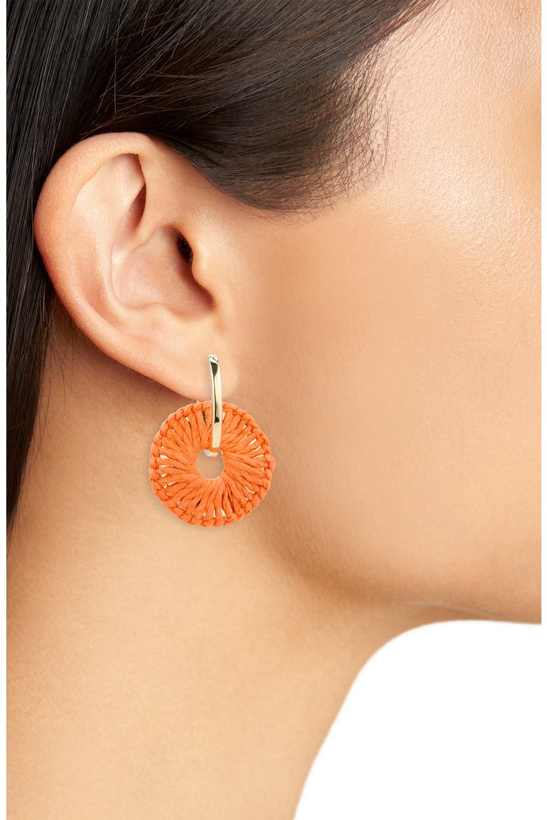 Rattan Wrapped Hoop Earrings, Alternate, color, ORANGE