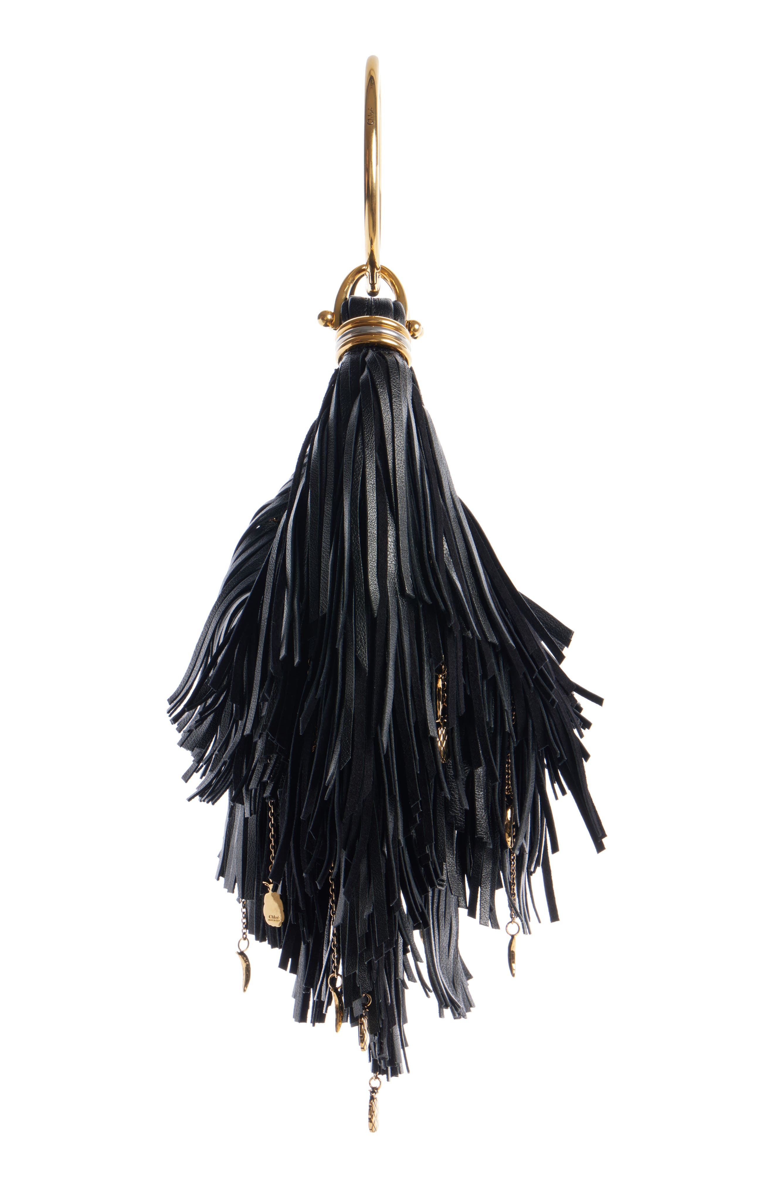 Fringe Charm Detail Bracelet Bag, Alternate, color, 001 BLACK