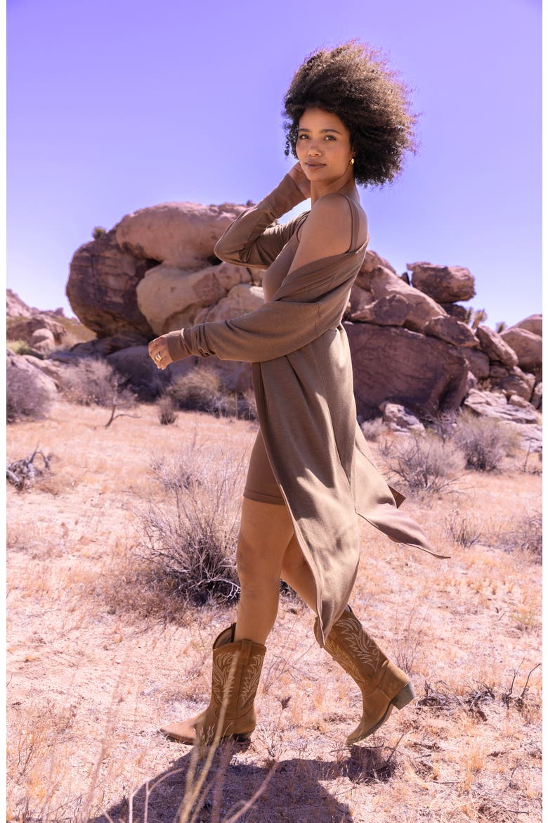 Resort Use Long Cardigan, Alternate, color, HEATHER COCOA BROWN