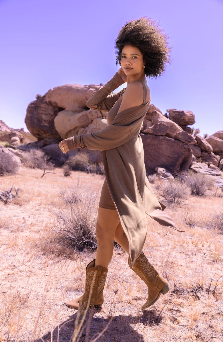 TravisMathew Resort Use Long Cardigan, Alternate, color, Heather Cocoa Brown