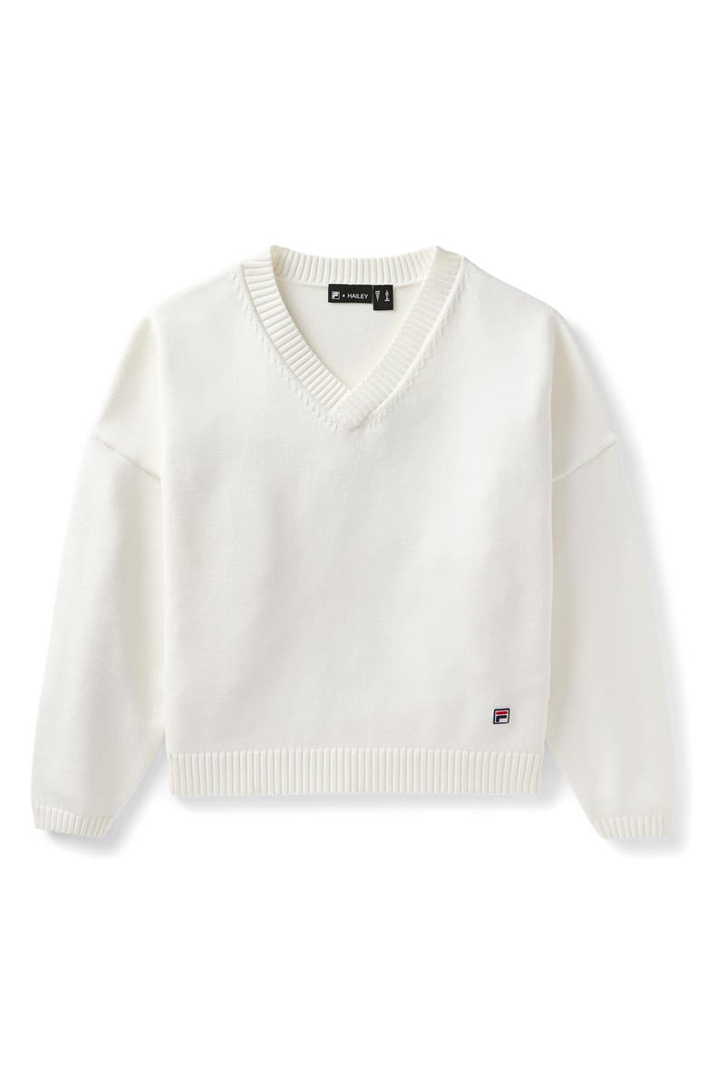 FILA x Hailey V-Neck Oversize Sweater, Alternate, color, White