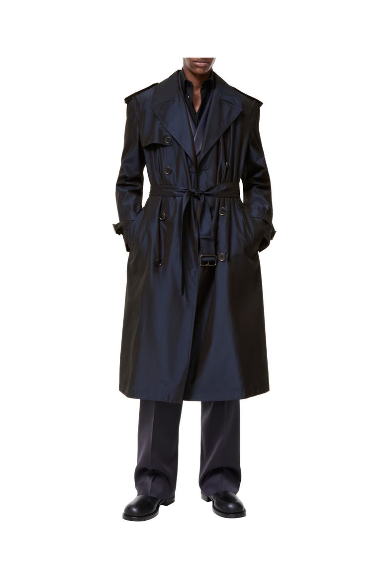 Long Silk Hoxton Trench Coat, Alternate, color, Navy