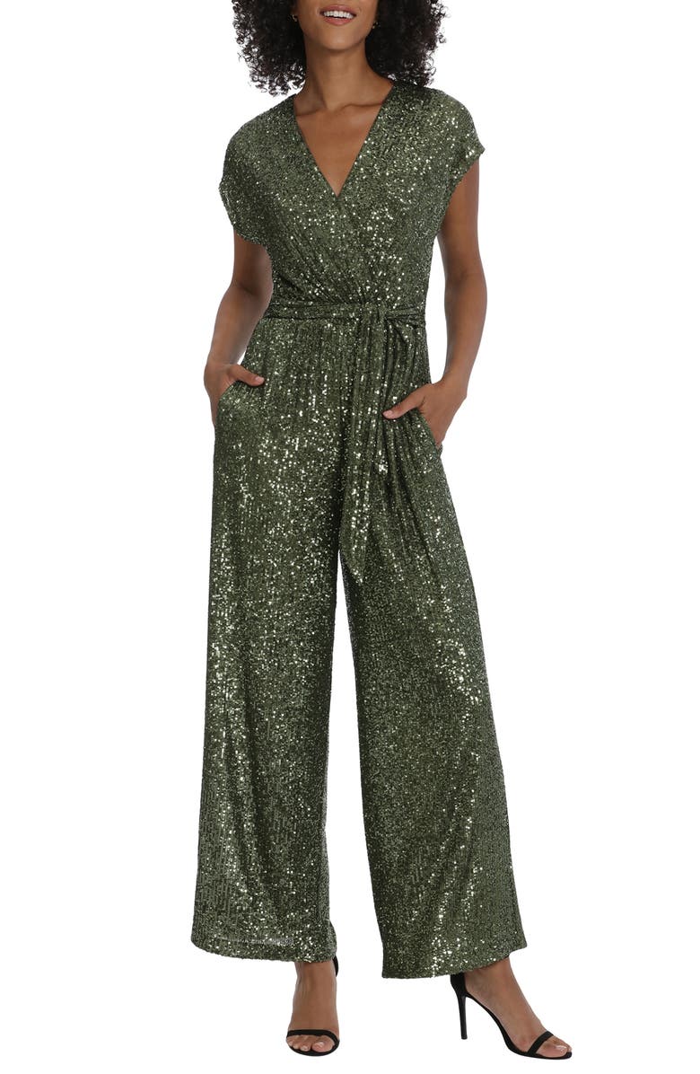 Maggy London Sequin Tie Waist Wide Leg Jumpsuit, Main, color, 