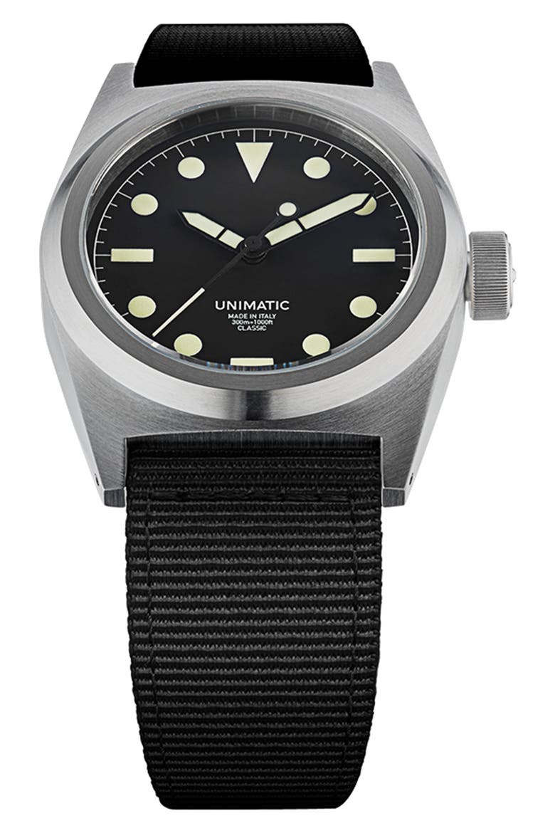 Modello Due Automatic NATO Strap Classic Watch, 37mm x 39mm, Alternate, color, BLACK STEEL