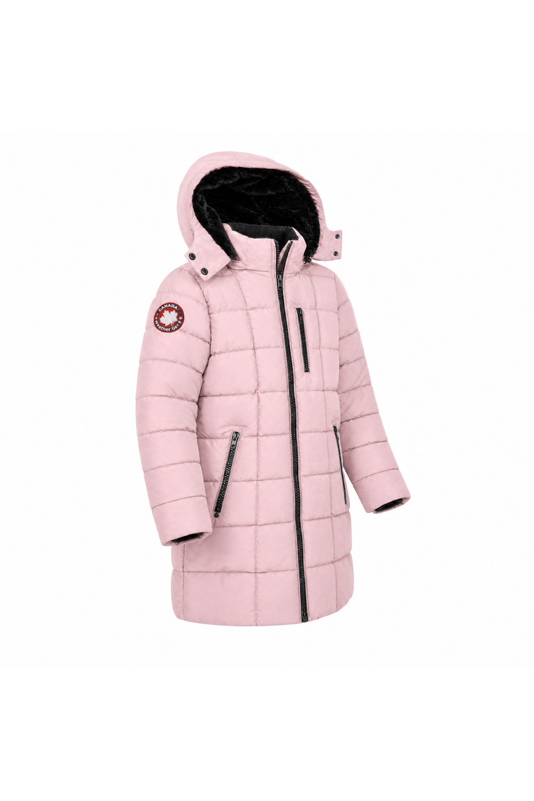 Girls' Faux Fur Lined Hood Quilted Puffer Coat, Alternate, color, Blush