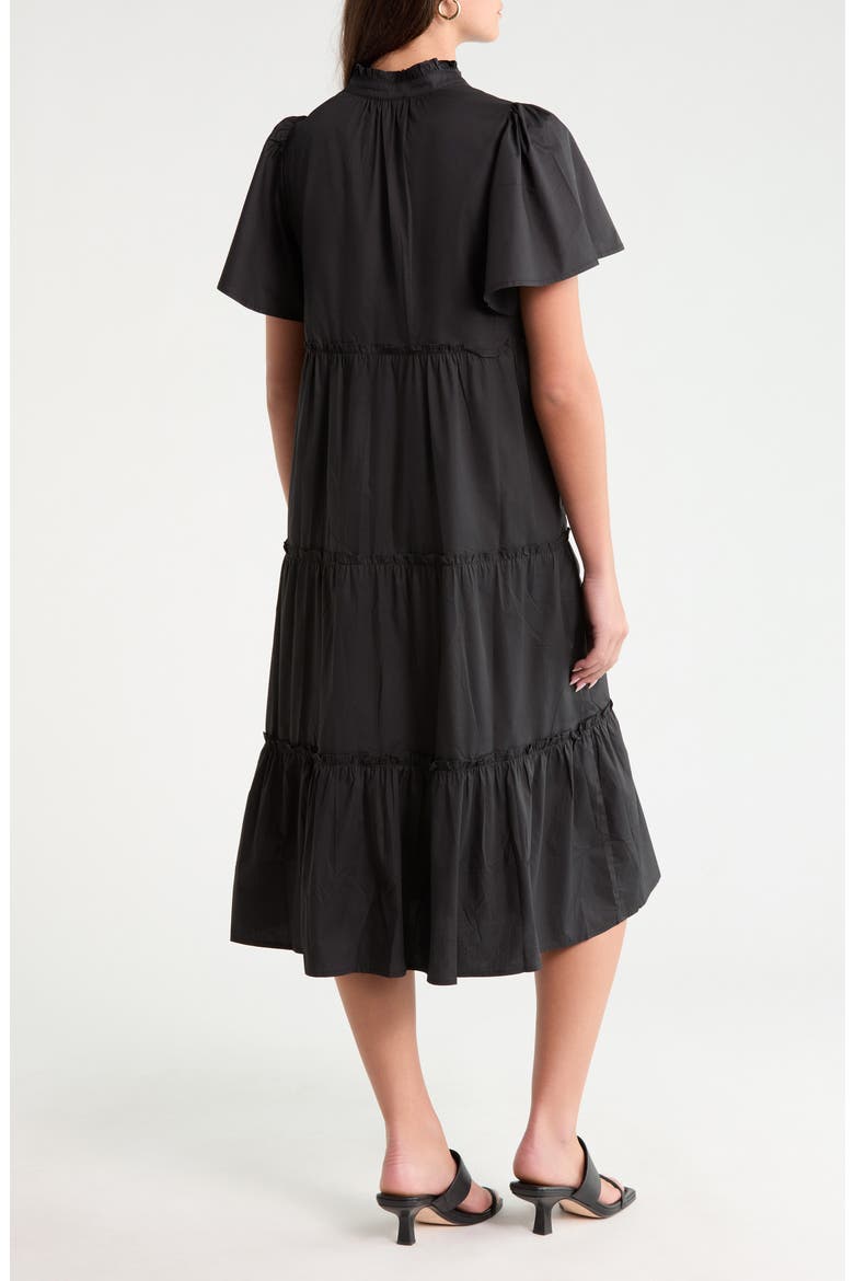 Noelle Split Neck Tiered Cotton Dress, Alternate, color, BLACK