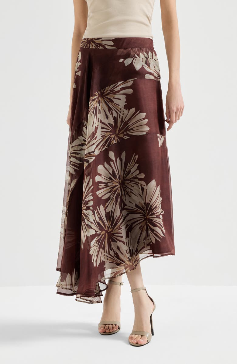 Brunello Cucinelli Bloom print fluid skirt, Main, color, Bordeaux