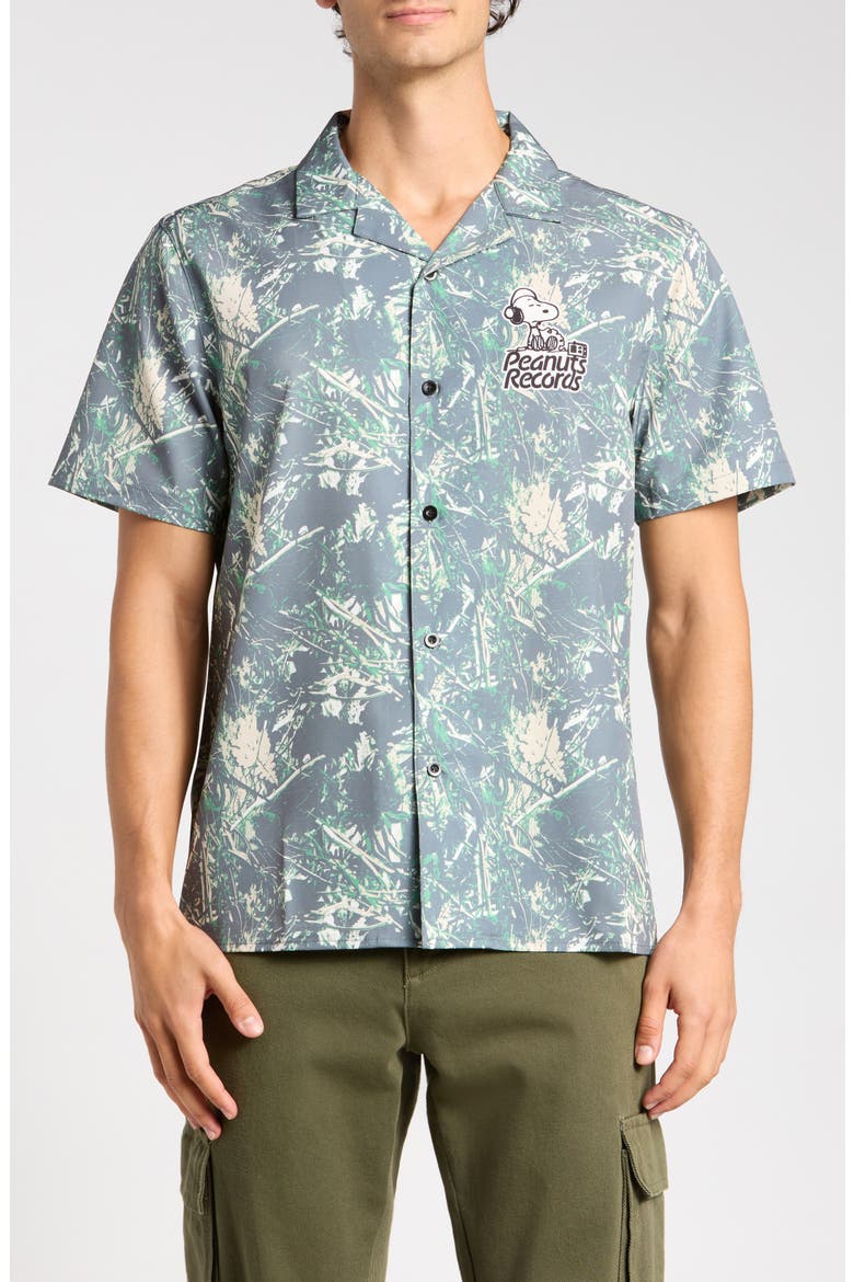 Peanuts Records Camp Shirt, Main, color, CAMO