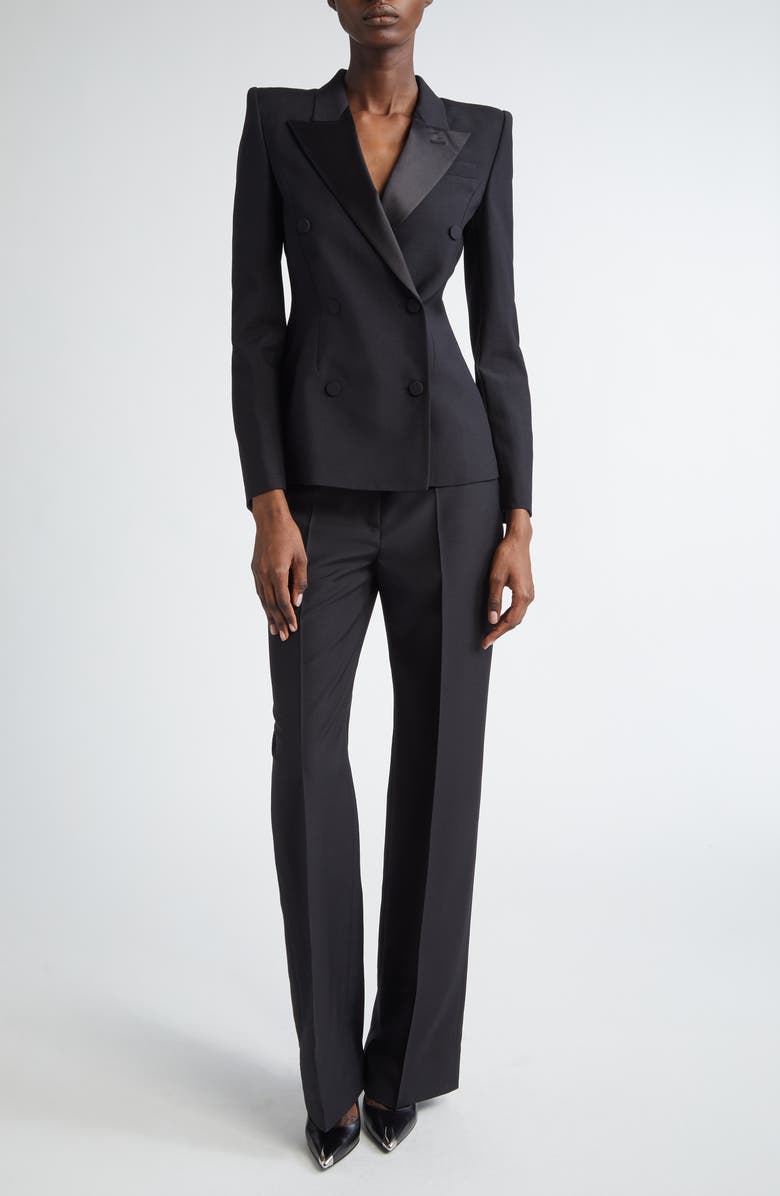 McQueen Stacked Shoulder Wool & Mohair Blazer, Alternate, color, Black