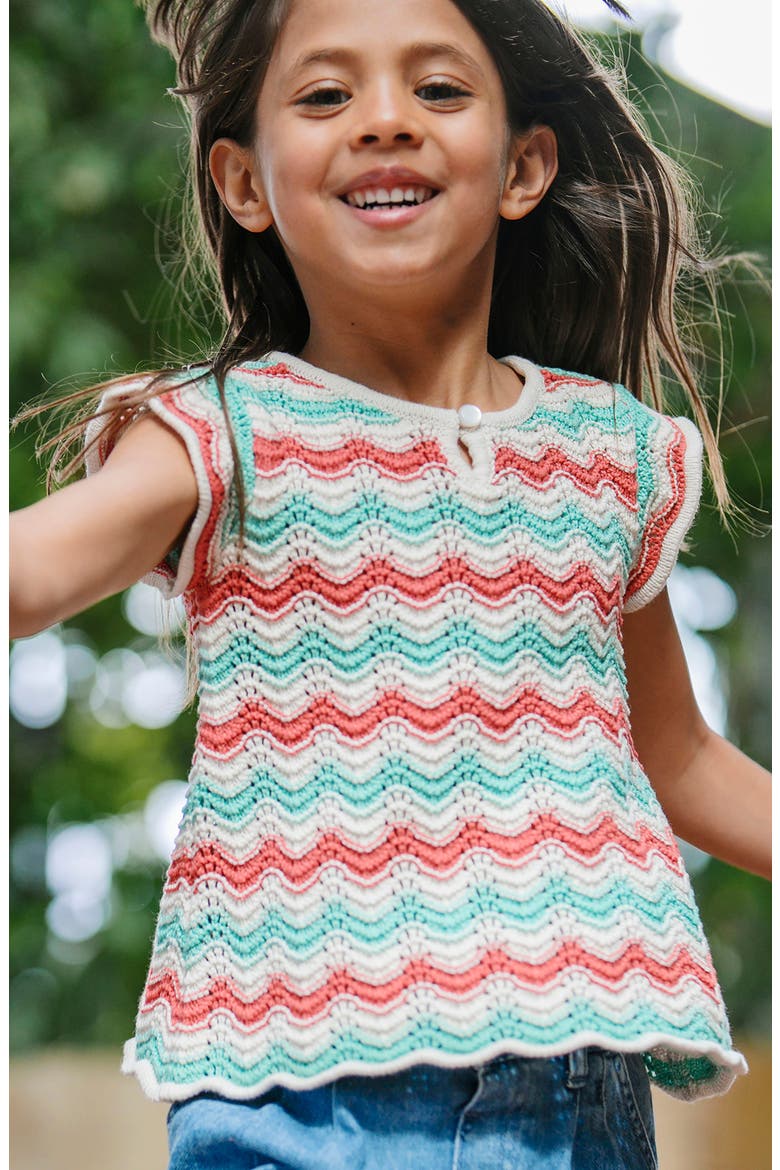 Kids' Organic Flutter Sleeve Sweater Top, Alternate, color, Tidal Wiggle