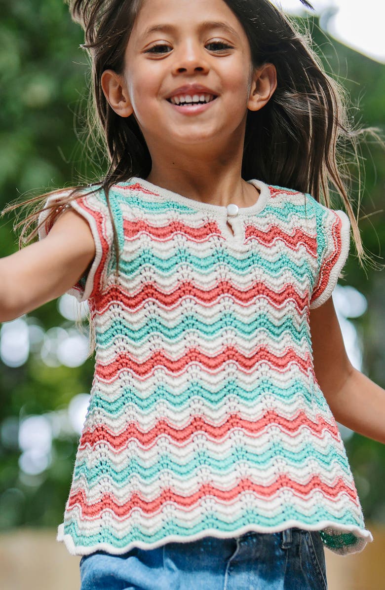 Hope & Henry Kids' Organic Flutter Sleeve Sweater Top, Alternate, color, Tidal Wiggle