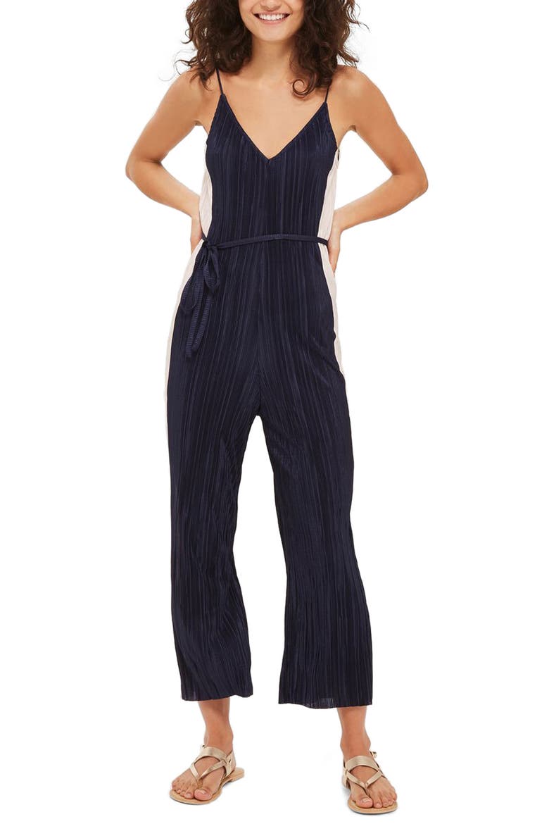Side Stripe Slouch Jumpsuit, Main, color, NAVY BLUE MULTI